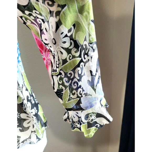SILKLAND Floral Silk Shear Lined Top With Sequins and Beads Sz PL Petite - Picture 7 of 11